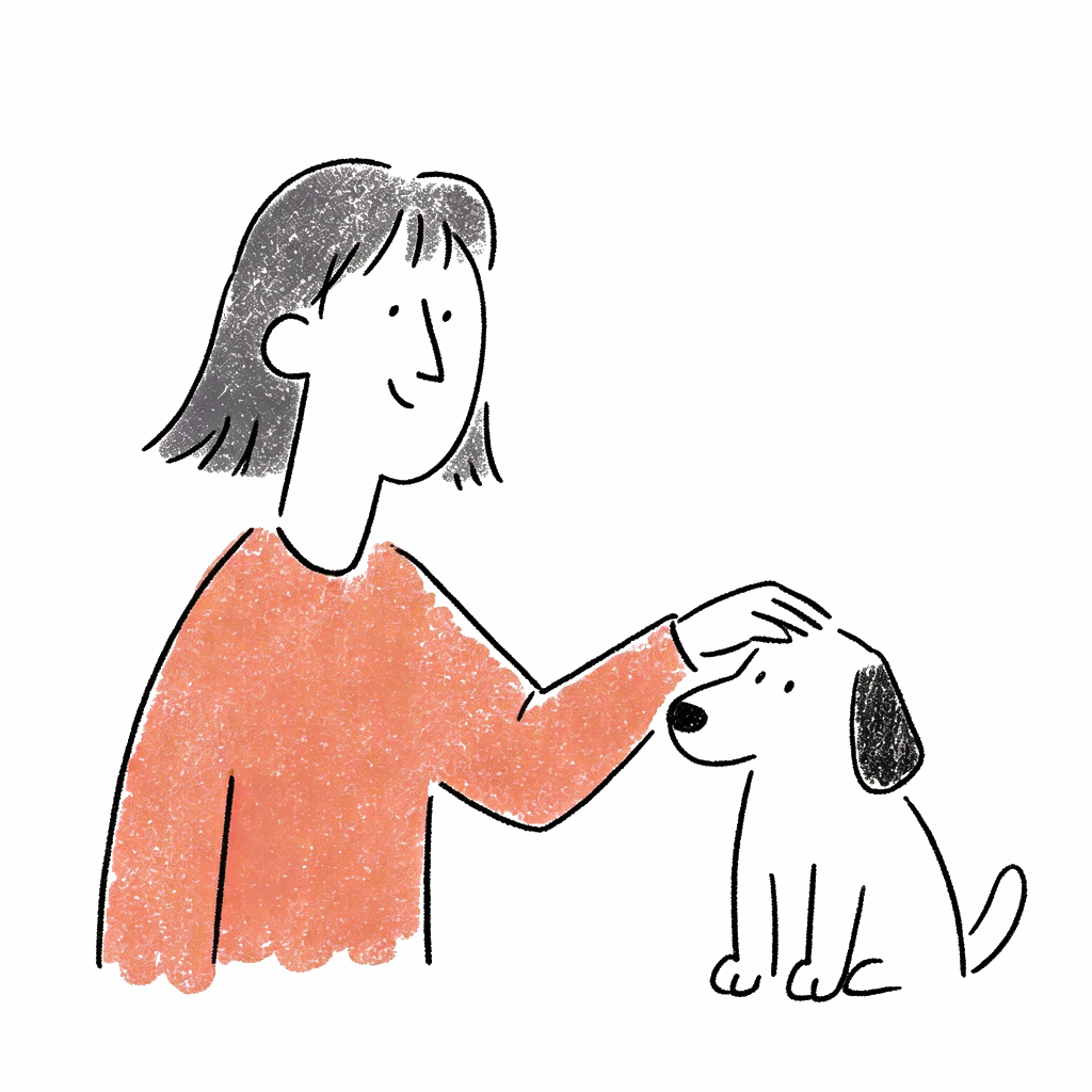 Illustration : une propriétaire caressant son chien