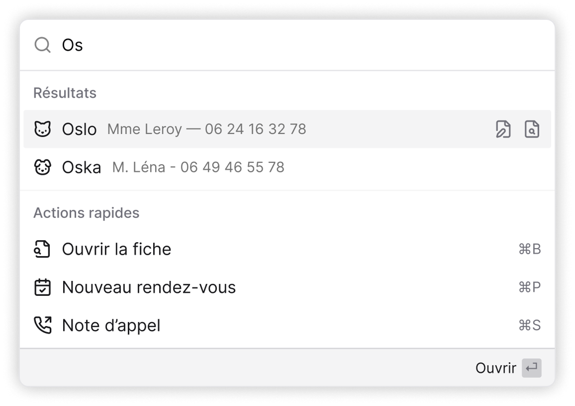 Recherche universelle dans Treats via le raccourci ⌘K